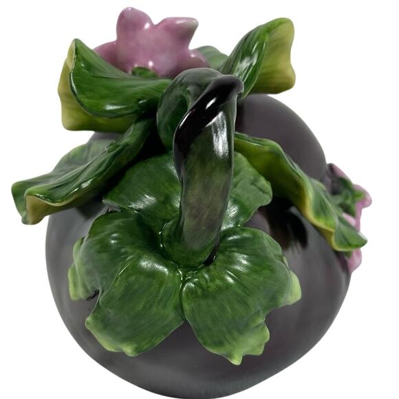 Fitz and Floyd Classics Eggplant Candy Dish/Trinket Dish Pink Flowers - Picture 6 of 11